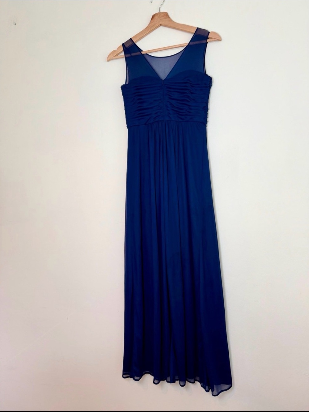 David’s Bridal Girls Navy Blue Ruched Illusion Neckline Maxi Dress Sz 16 - Picture 2 of 6